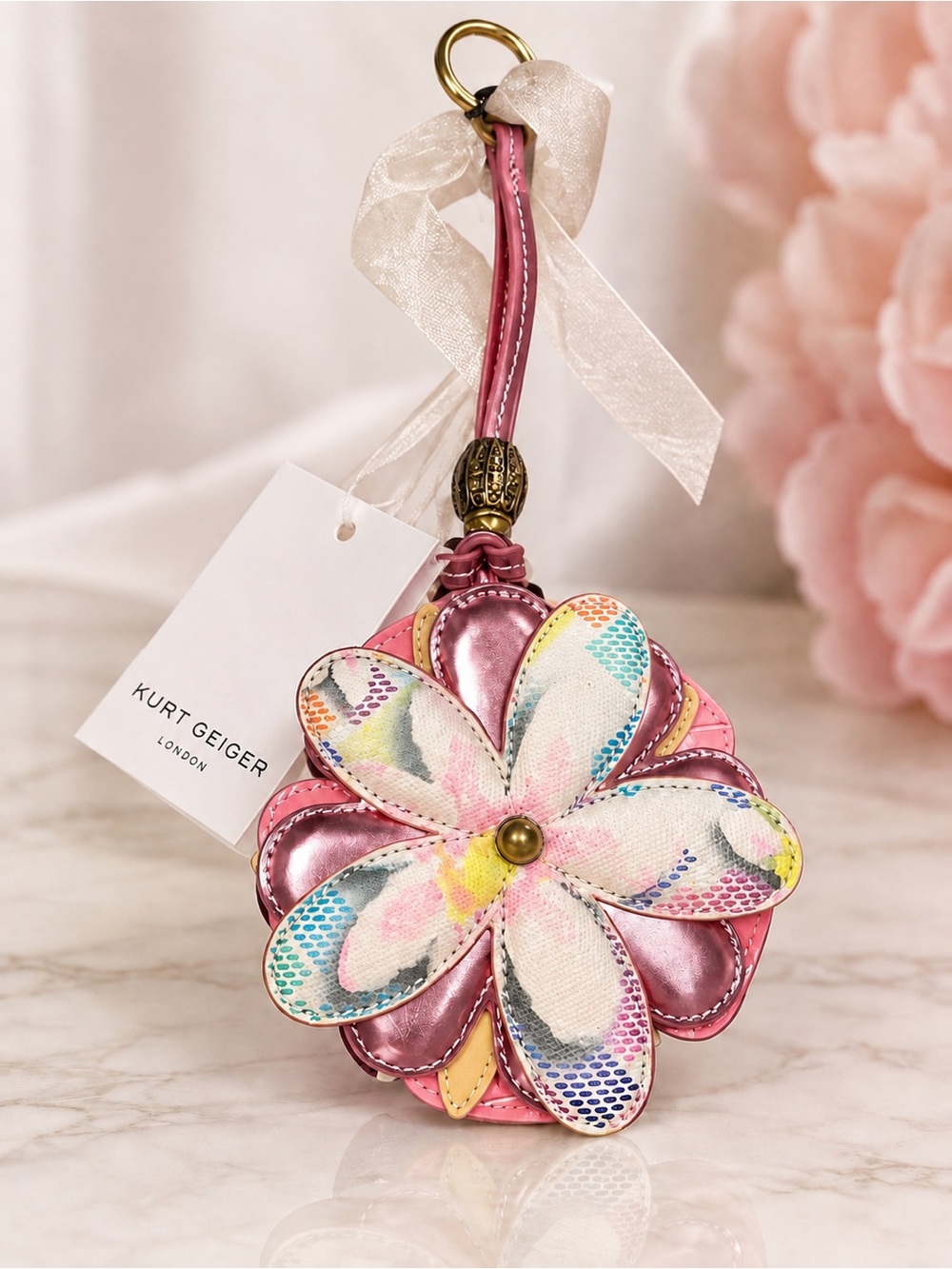 Kurt Geiger London Pink Comb Flower Charm NWT